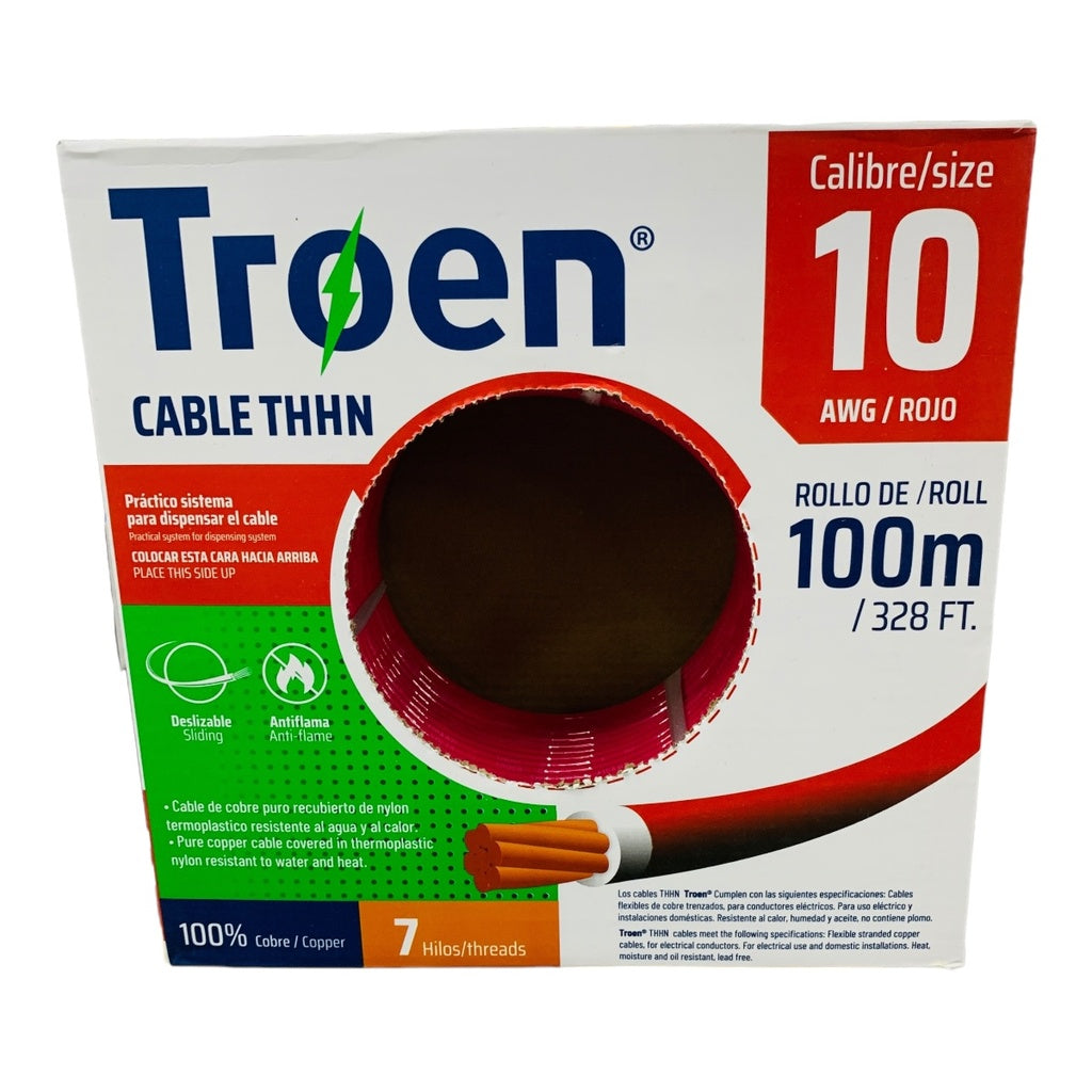 Cable 10 Rollo 100 metros 100% Cobre - Resistente y Seguro