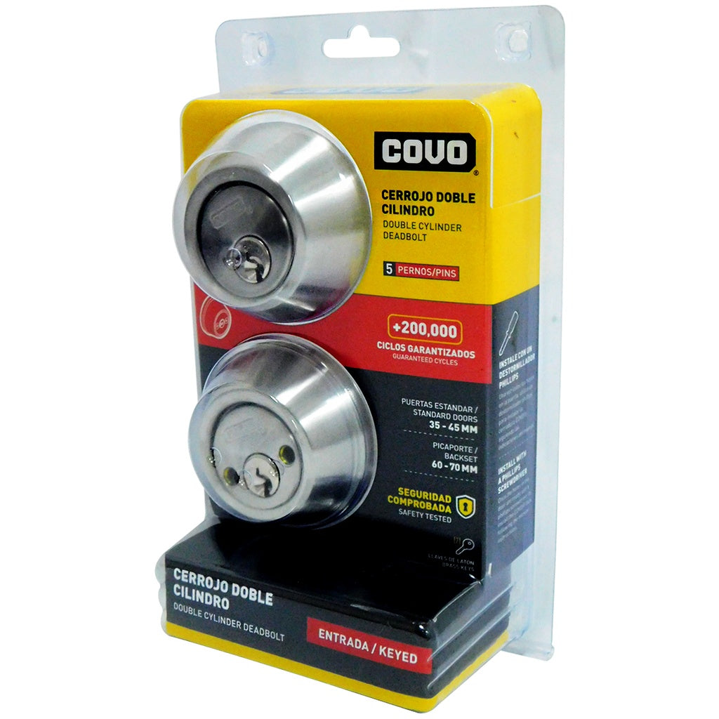 Cerrojo Doble Cilindro 45mm Cromado COVO - Máxima Seguridad (G)