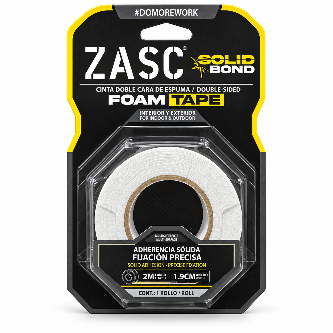 Cinta Doble Cara de Espuma ZASC Solid Bond 1.9 cm x 2 m (Interior y Exterior)