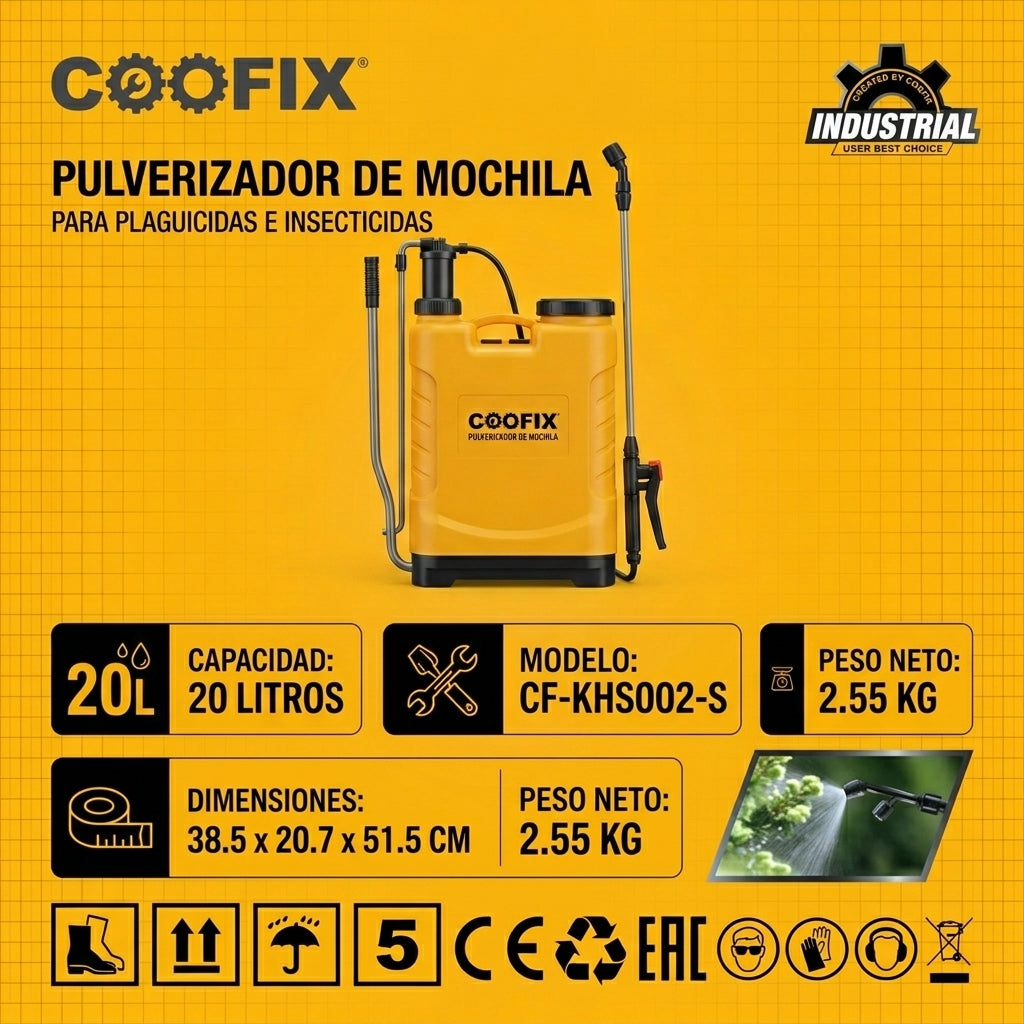 Fumigadora Aspersora de Mochila Coofix 20 Litros (CF-KHS002-S)