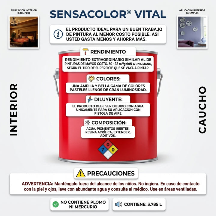 Pintura de Caucho Sensacolor Vital Clase C (Interior) – 1 Galón (3.785 L)