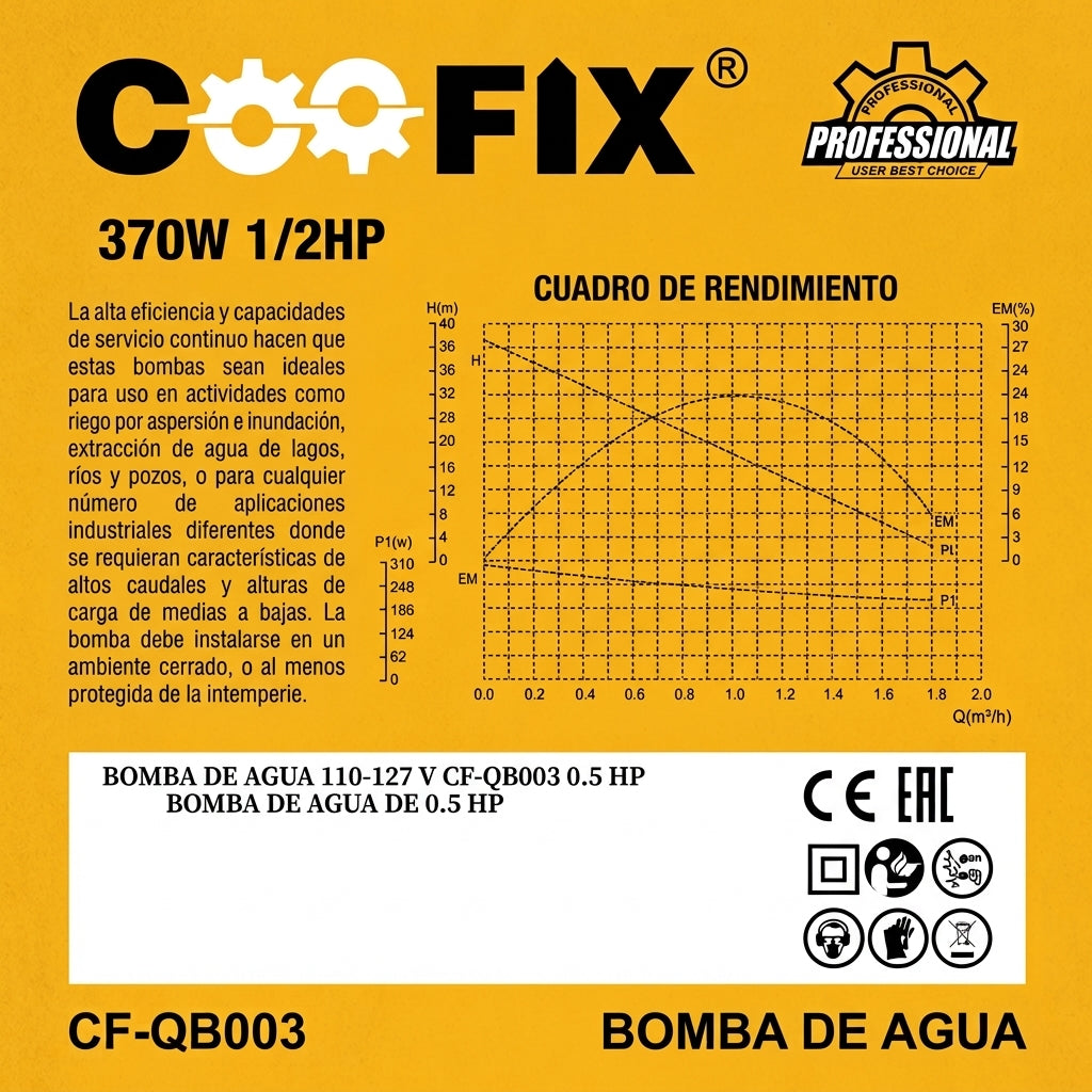 Bomba de Agua Periférica Coofix 1/2 HP (370W) - Modelo CF-QB003