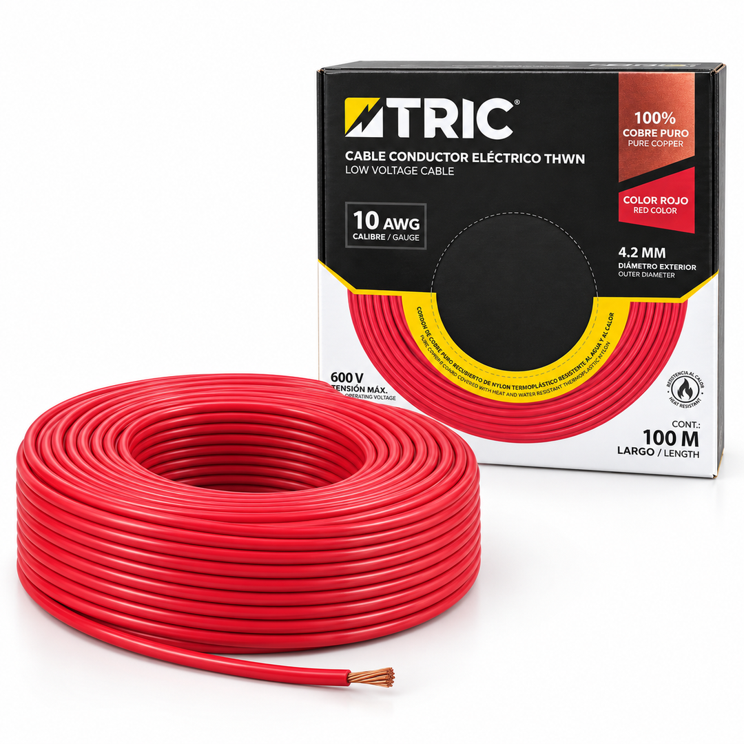 Cable Conductor Eléctrico THWN 10 AWG 100% Cobre TRIC Rojo (100 m)