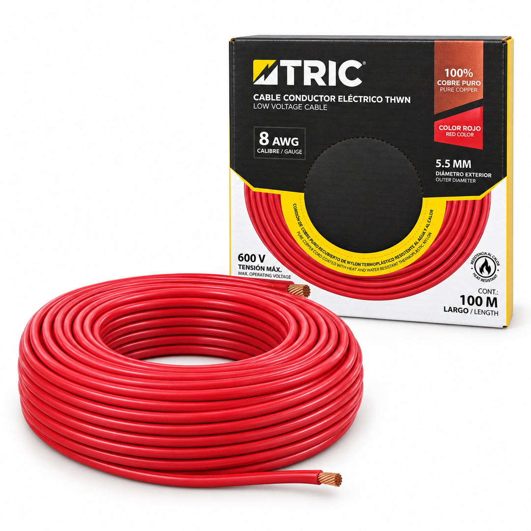 Cable Conductor Eléctrico THWN 8 AWG 100% Cobre TRIC Rojo (100 m)