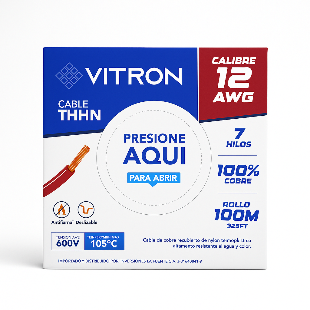 Cable 12 Rollo 100 metros 100% Cobre