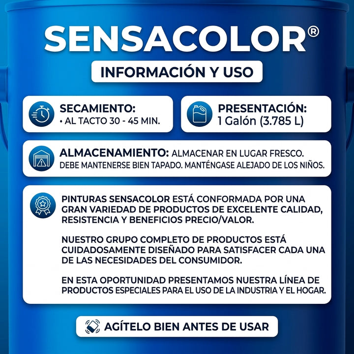 Esmalte 2 en 1 Sensacolor Anticorrosivo y Brillante – 1 Galón (3,785 L)