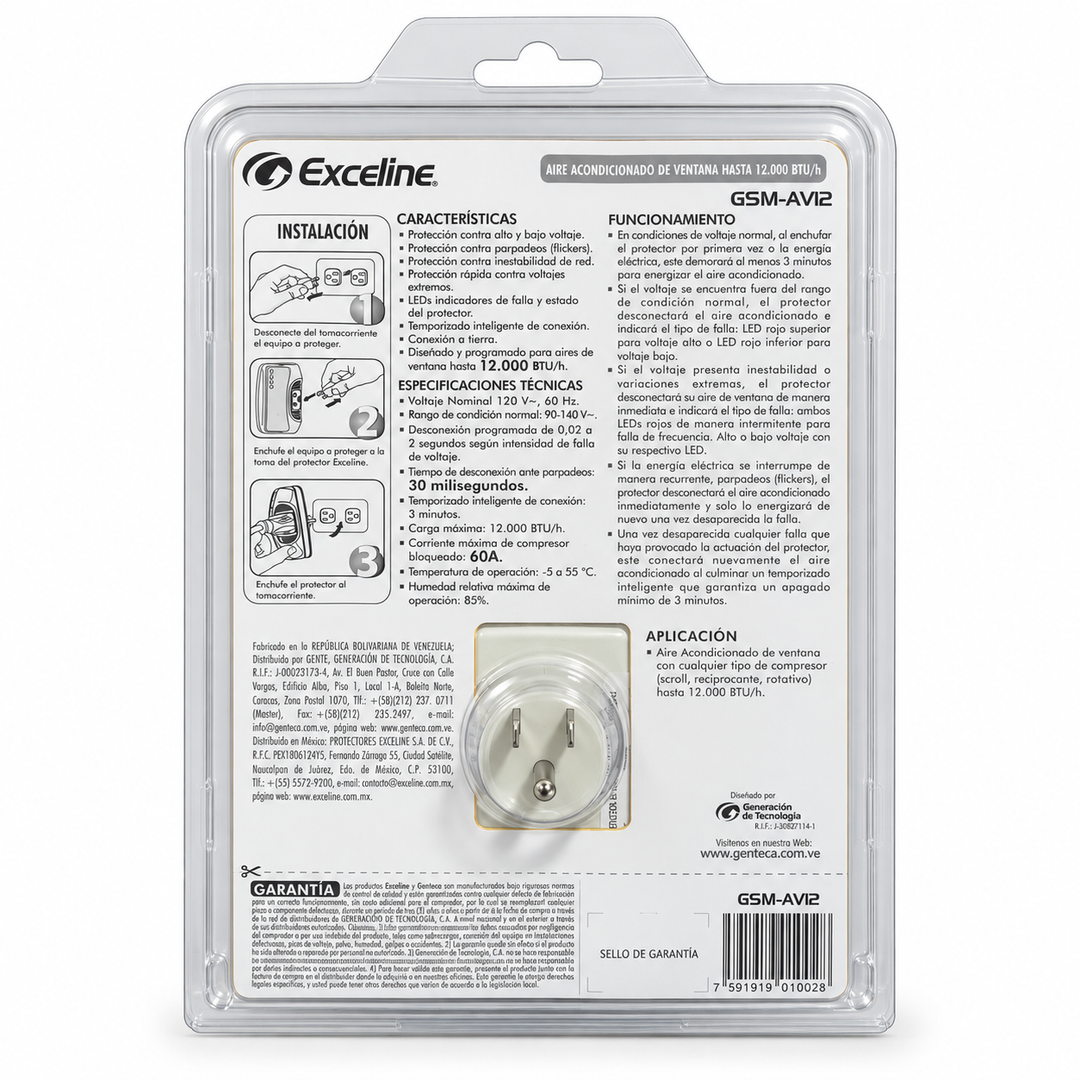 Protector de Voltaje Exceline GSM-AVI2 120V para Aire de Ventana (Hasta 12.000 BTU/h)