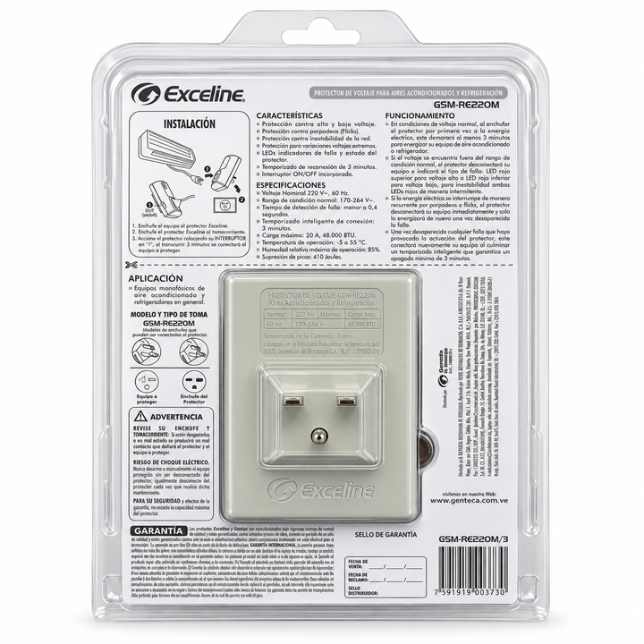 Protector de Voltaje Exceline GSM-RE220M 220V para Aires Acondicionados y Refrigeración (Hasta 48.000 BTU / 20 A)