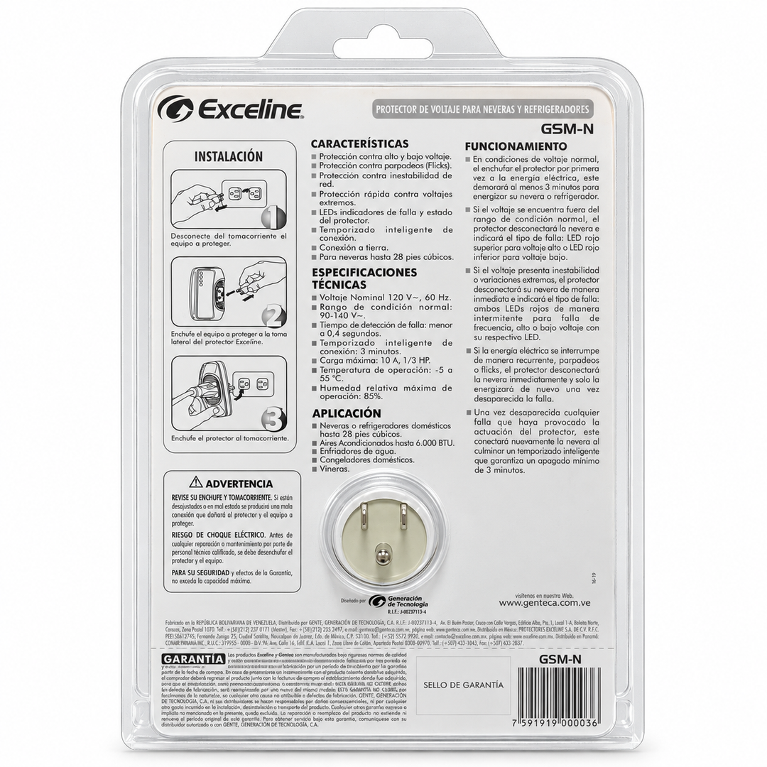Protector de Voltaje Exceline GSM-N 120V para Neveras y Refrigeradores