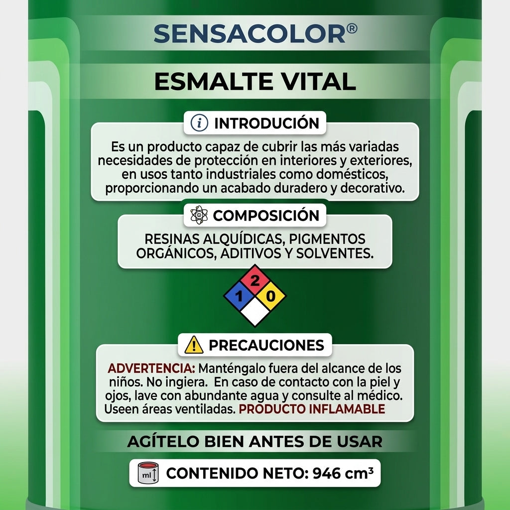 Pintura Esmalte Sensacolor Vital (Interior / Exterior) – 1/4 Galón (946 cm³)