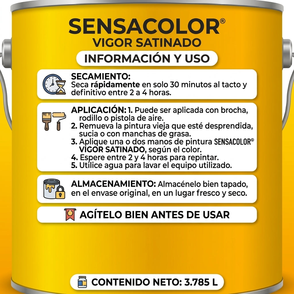 Pintura de Caucho Satinada Sensacolor Vigor (Interior / Exterior) – 1 Galón (3,785 L)