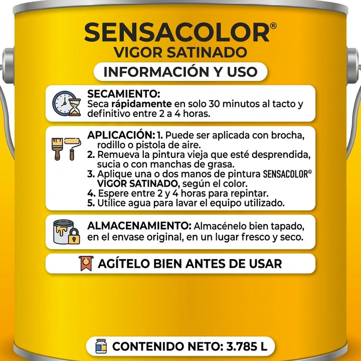 Pintura de Caucho Satinada Sensacolor Vigor (Interior / Exterior) – 1 Galón (3,785 L)
