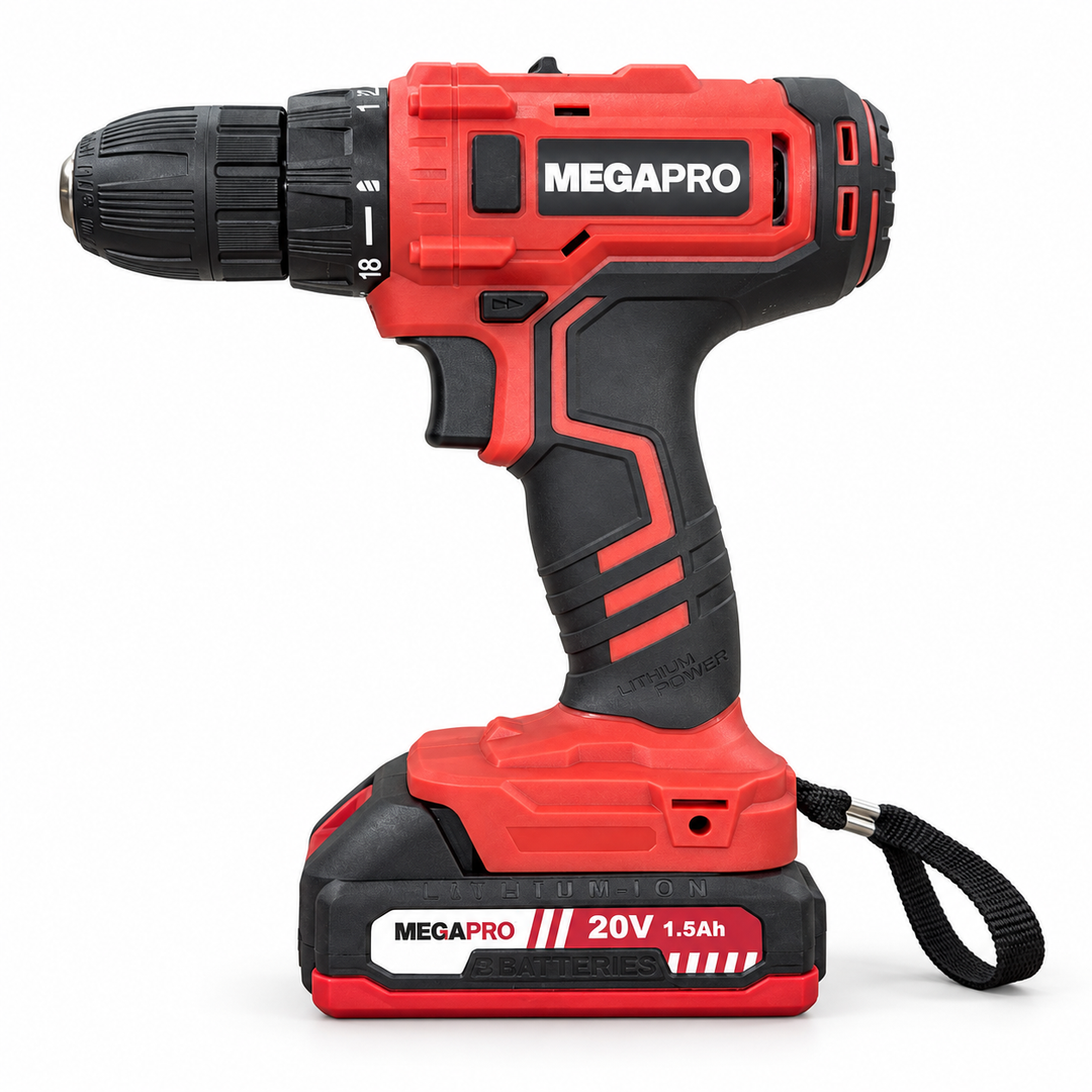 Kit Taladro Inalámbrico Megapro 20V con Batería de Litio y Maletín de 25 Piezas