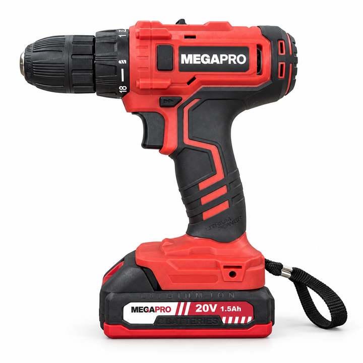 Kit Taladro Inalámbrico Megapro 20V con Batería de Litio y Maletín de 25 Piezas