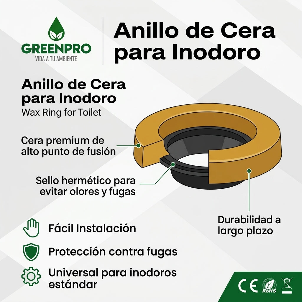 Anillo de Cera para Inodoro Greenpro con Guía (Antibacteriano y Anti-Moho)