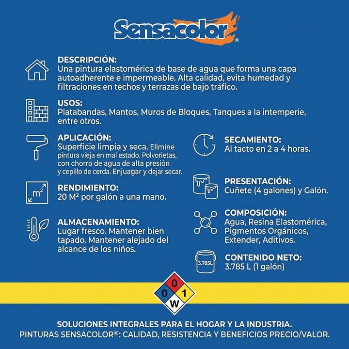 Manto Líquido Fibrado Impermeabilizante Elastomérico Sensacolor Galón (10 Años)