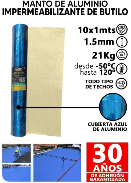 Manto Azul Membrana de Aluminio Impermeabilizante de Butilo