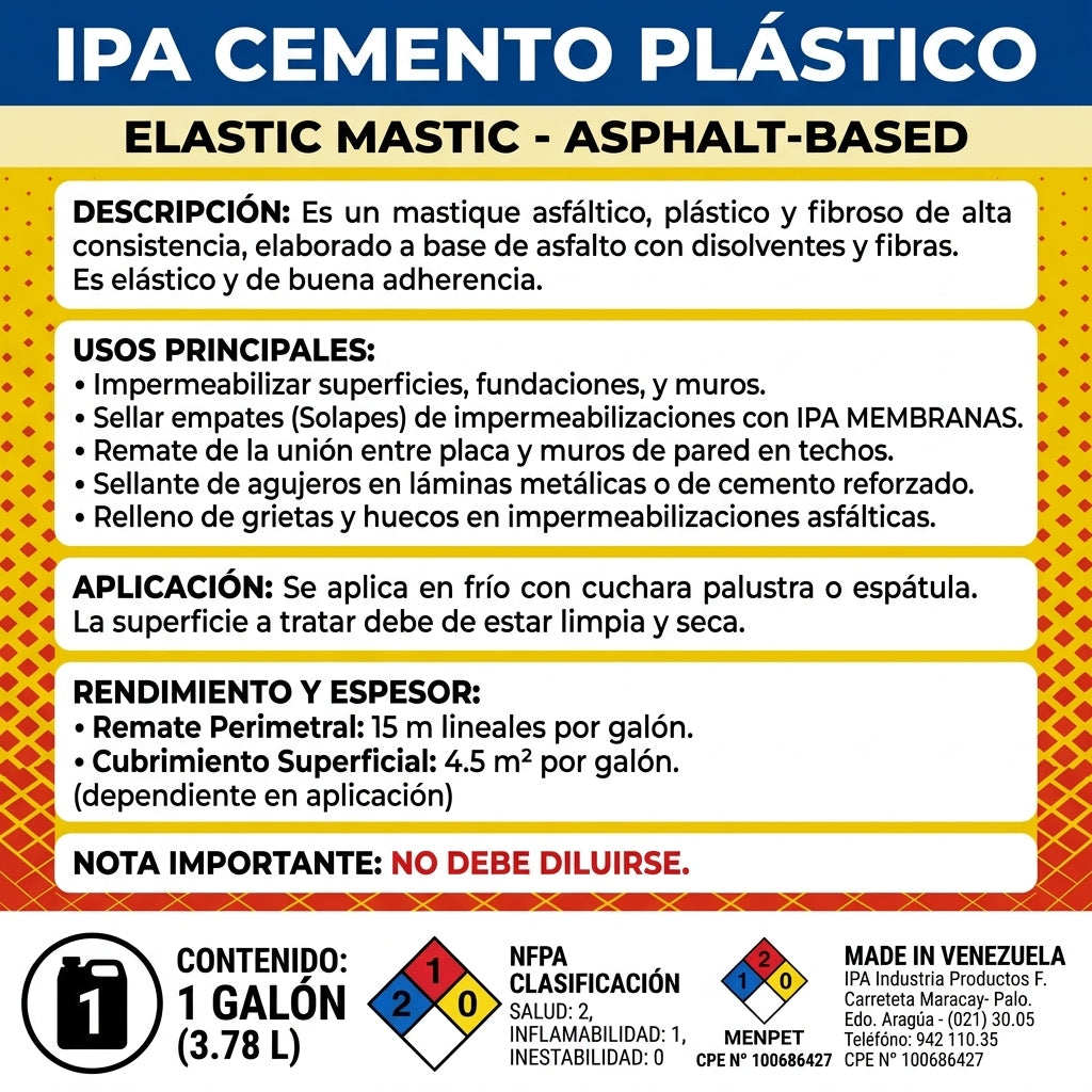 IPA Cemento Plástico (Impermeabilizante Bituminoso Espeso) – 1 Galón (3,78 L)