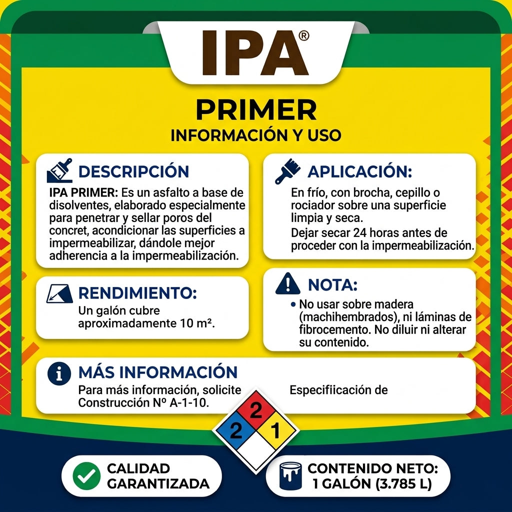 IPA Primer Asfalto con Disolventes (Impermeabilización) – 1 Galón (3,78 L)