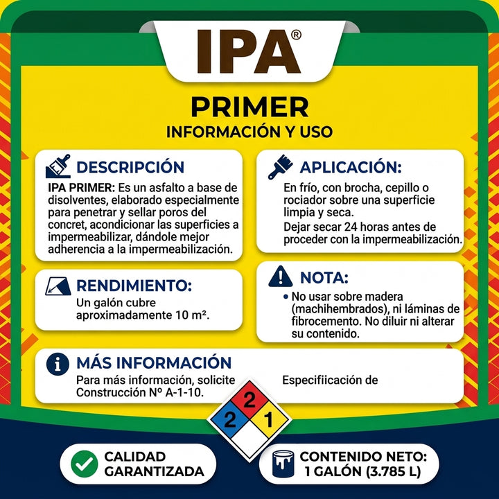 IPA Primer Asfalto con Disolventes (Impermeabilización) – 1 Galón (3,78 L)