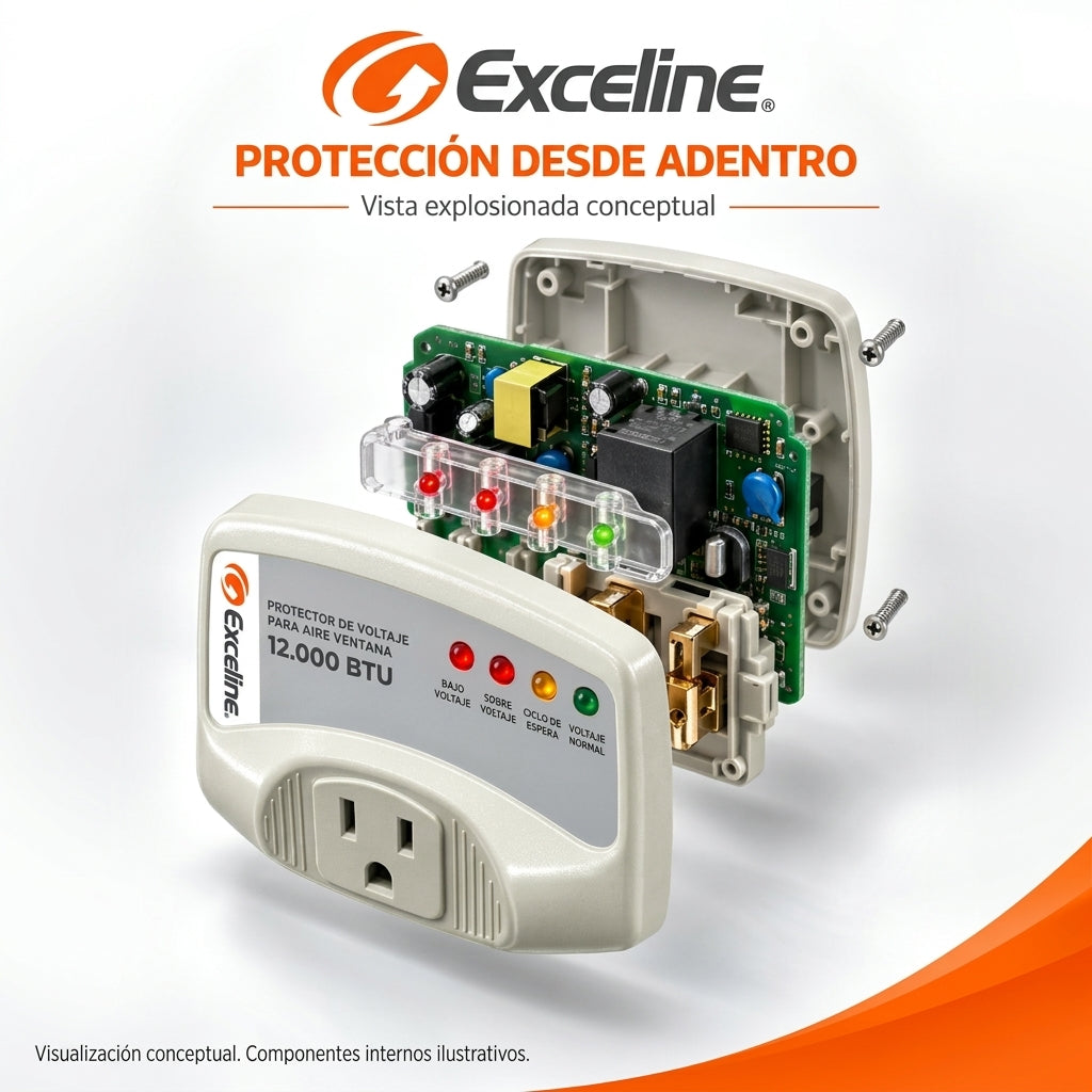 Protector de Voltaje Exceline GSM-AVI2 120V para Aire de Ventana (Hasta 12.000 BTU/h)